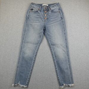 Kancan Jeans Womens 25 High Rise Button Fly Frayed Hem Light Wash Denim